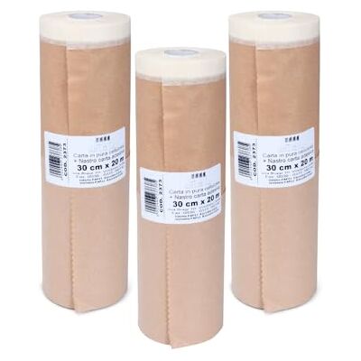 PENNELLIFICIO 2000 3er Set Papierrollen mit Klebeband zum Abdecken, Schutz von Wänden, Sockelleisten, Möbeln, Größe 30 cm x 20 m Made in Italy PENNELLIFICIO 2000 3er Set Papierrollen mit Klebeband zum Abdecken, Schutz von Wänden, Sockelleisten, Möbeln, Größe 30 cm x 20 m Made in Italy
