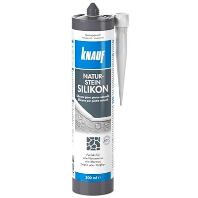 Knauf Naturstein-Silicon – Hochleistungs, Stein-Silikon zum Abdichten, ideal geeignet für das Verfugen von Marmor und Granit, 300-ml, Transparent Knauf Naturstein-Silicon – Hochleistungs, Stein-Silikon zum Abdichten, ideal geeignet für das Verfugen von Marmor und Granit, 300-ml, Transparent