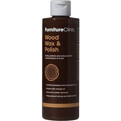 Furniture Clinic 2 in 1 Holzwachs und Holzpolitur – enthält Orangenöl – Möbelpolitur für lackiertes und unlackiertes Holz – Bienenwachspolitur für Holz für eine zusätzliche Schutzschicht – 500 ml Furniture Clinic 2 in 1 Holzwachs und Holzpolitur – enthält Orangenöl – Möbelpolitur für lackiertes und unlackiertes Holz – Bienenwachspolitur für Holz für eine zusätzliche Schutzschicht – 500 ml