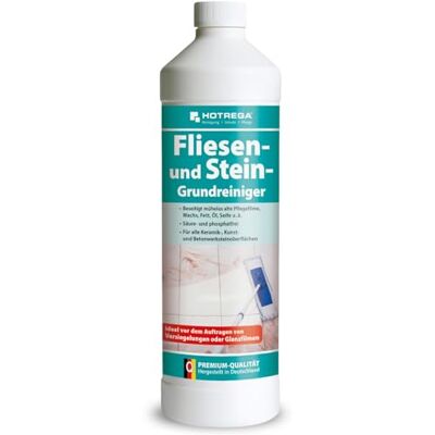 HOTREGA Fliesen & Stein Grundreiniger 1L Spezialreiniger gegen Fett & Öl Reinigt Keramik, Beton, PVC, Feinsteinzeug Konzentrat für 100 m² Ideal vor Versiegelung Säurefrei & phosphatfrei HOTREGA Fliesen & Stein Grundreiniger 1L Spezialreiniger gegen Fett & Öl Reinigt Keramik, Beton, PVC, Feinsteinzeug Konzentrat für 100 m² Ideal vor Versiegelung Säurefrei & phosphatfrei