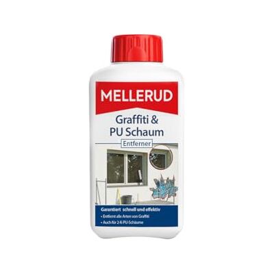 Mellerud Graffiti & PU Schaum Entferner – Zuverlässige Hilfe bei Verschmutzungen durch Graffiti, 2-K-PU-Schäumen, Marker und Filzstiften – 1 x 0,5 l Mellerud Graffiti & PU Schaum Entferner – Zuverlässige Hilfe bei Verschmutzungen durch Graffiti, 2-K-PU-Schäumen, Marker und Filzstiften – 1 x 0,5 l