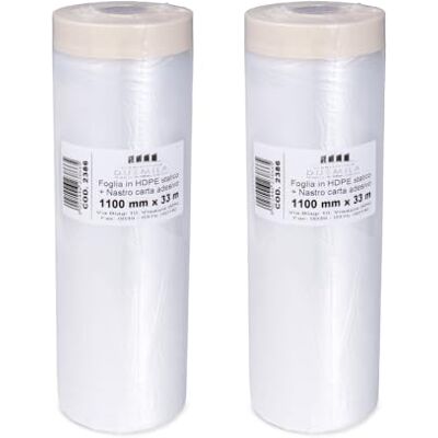 PENNELLIFICIO 2000 Set mit 2 Rollen aus Polyethylen mit Klebeband, Abdeckset, Wandschutz, Wandschutz, Sockelleisten, Möbel, Abdeckplane, Größe 110 cm x 33 m Made in Italy PENNELLIFICIO 2000 Set mit 2 Rollen aus Polyethylen mit Klebeband, Abdeckset, Wandschutz, Wandschutz, Sockelleisten, Möbel, Abdeckplane, Größe 110 cm x 33 m Made in Italy