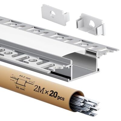 KOSOOM 20 × LED Trockenbauprofil 2M für 20mm LED Streifen – Aluminium Unterputzprofil für Trockenbau,led kanal、Diffusor, Decke Wand indirekte Beleuchtung (LED Drywall Profile -40M) KOSOOM 20 × LED Trockenbauprofil 2M für 20mm LED Streifen – Aluminium Unterputzprofil für Trockenbau,led kanal、Diffusor, Decke Wand indirekte Beleuchtung (LED Drywall Profile -40M)