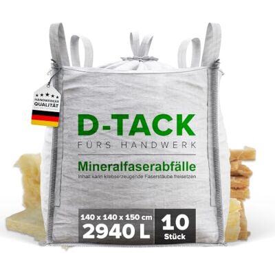 D-Tack 10x KMF Big Bag 140 x 140 x 150 cm Entsorgungssack für Mineralfaserabfälle Stabil, reißfest & UV-beständig Säcke für Mineralfaserabfälle, Glaswolle und Isolierwolle 2,94 m³ 2940l D-Tack 10x KMF Big Bag 140 x 140 x 150 cm Entsorgungssack für Mineralfaserabfälle Stabil, reißfest & UV-beständig Säcke für Mineralfaserabfälle, Glaswolle und Isolierwolle 2,94 m³ 2940l