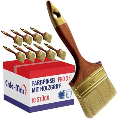 Chle-Mar 10x Pro Maler Pinsel (Flach) 3,5" für präzises Streichen Lackierter Holzgriff, Wiederverwendbarer Breiter Malerpinsel für Lasur & Öl, Paint Brush für Holzlasur, Wandfarbe, Holzfarbe Chle-Mar 10x Pro Maler Pinsel (Flach) 3,5" für präzises Streichen Lackierter Holzgriff, Wiederverwendbarer Breiter Malerpinsel für Lasur & Öl, Paint Brush für Holzlasur, Wandfarbe, Holzfarbe