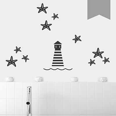 WANDKINGS Wandtattoo Leuchtturm und 10 Seesterne im Set Größe SMALL in Mittelgrau erhältlich in 33 Farben WANDKINGS Wandtattoo Leuchtturm und 10 Seesterne im Set Größe SMALL in Mittelgrau erhältlich in 33 Farben