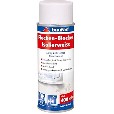 Baufan Flecken-Blocker Isolierweiss 400ml weiß deckend schnell trocknend isoliert Fett, Ruß, Wasserflecken etc. auch gegen Rostflecken Baufan Flecken-Blocker Isolierweiss 400ml weiß deckend schnell trocknend isoliert Fett, Ruß, Wasserflecken etc. auch gegen Rostflecken