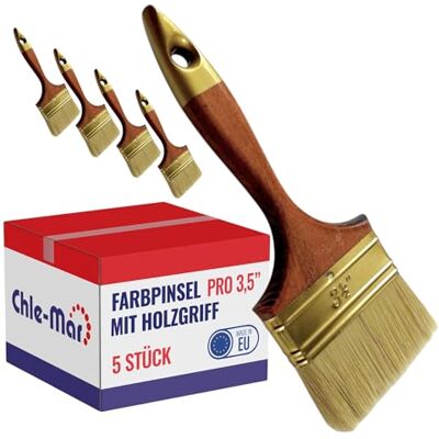 Chle-Mar 5X Pro Maler Pinsel (Flach) 3,5" für präzises Streichen Lackierter Holzgriff, Wiederverwendbarer Breiter Malerpinsel für Lasur & Öl, Paint Brush für Holzlasur, Wandfarbe, Holzfarbe Chle-Mar 5X Pro Maler Pinsel (Flach) 3,5" für präzises Streichen Lackierter Holzgriff, Wiederverwendbarer Breiter Malerpinsel für Lasur & Öl, Paint Brush für Holzlasur, Wandfarbe, Holzfarbe