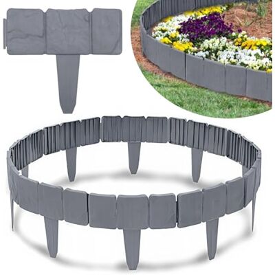 KRUMAD Rasenkante Kunststoff Steinoptik, 10 Stück Set 2,5 Meter, Höhe 23 cm, Beeteinfassung Stein, Beetumrandung Garten, Mähkante für Blumenbeet, Stecksystem, Wetterfest & UV-beständig, Grau KRUMAD Rasenkante Kunststoff Steinoptik, 10 Stück Set 2,5 Meter, Höhe 23 cm, Beeteinfassung Stein, Beetumrandung Garten, Mähkante für Blumenbeet, Stecksystem, Wetterfest & UV-beständig, Grau