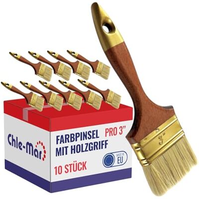 Chle-Mar 10x Pro Maler Pinsel (Flach) 3" für präzises Streichen Lackierter Holzgriff, Wiederverwendbarer Breiter Malerpinsel für Lasur & Öl, Paint Brush für Holzlasur, Wandfarbe, Holzfarbe Chle-Mar 10x Pro Maler Pinsel (Flach) 3" für präzises Streichen Lackierter Holzgriff, Wiederverwendbarer Breiter Malerpinsel für Lasur & Öl, Paint Brush für Holzlasur, Wandfarbe, Holzfarbe
