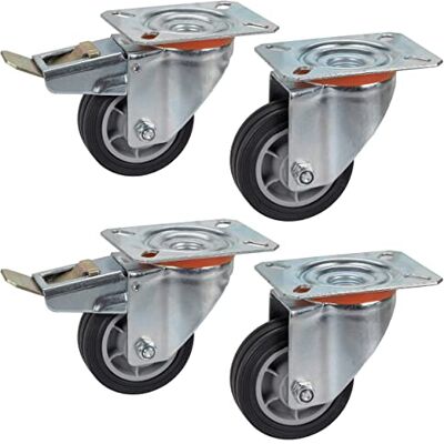 Dörner + Helmer 4er Set Transportgeräte-Lenkrolle 80 mm TPE, Platte 100 x 85 mm, Rollenmix, Tragkraft 150 kg/Set Dörner + Helmer 4er Set Transportgeräte-Lenkrolle 80 mm TPE, Platte 100 x 85 mm, Rollenmix, Tragkraft 150 kg/Set