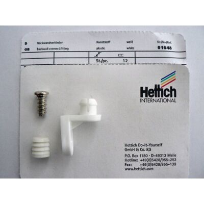 Hettich Rückwandverbinder für Rückwanddicke bis 6 mm, mit Muffe, Kunststoff weiß, 12 Stück, Artikelnr. 1648 Hettich Rückwandverbinder für Rückwanddicke bis 6 mm, mit Muffe, Kunststoff weiß, 12 Stück, Artikelnr. 1648