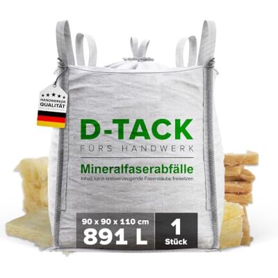 D-Tack 1x KMF Big Bag 90 x 90 x 110 cm Mineralwollsack aus PP-Gewebe UV-stabilisiert Säcke für Mineralfaserabfälle, Glaswolle und Isolierwolle 1 m³ 891l D-Tack 1x KMF Big Bag 90 x 90 x 110 cm Mineralwollsack aus PP-Gewebe UV-stabilisiert Säcke für Mineralfaserabfälle, Glaswolle und Isolierwolle 1 m³ 891l