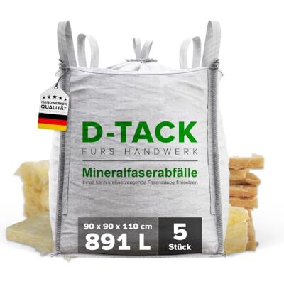 D-Tack 5x KMF Big Bag 90 x 90 x 110 cm Mineralwollsack aus PP-Gewebe UV-stabilisiert Säcke für Mineralfaserabfälle, Glaswolle und Isolierwolle 1 m³ 891l D-Tack 5x KMF Big Bag 90 x 90 x 110 cm Mineralwollsack aus PP-Gewebe UV-stabilisiert Säcke für Mineralfaserabfälle, Glaswolle und Isolierwolle 1 m³ 891l