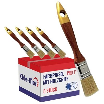 Chle-Mar 5X Pro Maler Pinsel (Flach) 1" für präzises Streichen Lackierter Holzgriff, Wiederverwendbarer Breiter Malerpinsel für Lasur & Öl, Paint Brush für Holzlasur, Wandfarbe, Holzfarbe Chle-Mar 5X Pro Maler Pinsel (Flach) 1" für präzises Streichen Lackierter Holzgriff, Wiederverwendbarer Breiter Malerpinsel für Lasur & Öl, Paint Brush für Holzlasur, Wandfarbe, Holzfarbe