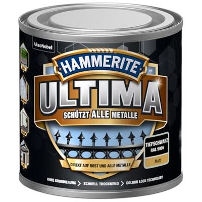 Hammerite Ultima Matt, Metallschutzlack, Hochwertiger Schutzlack für alle Metalle im Außenbereich, Tiefschwarz RAL9005, 250 ml Hammerite Ultima Matt, Metallschutzlack, Hochwertiger Schutzlack für alle Metalle im Außenbereich, Tiefschwarz RAL9005, 250 ml