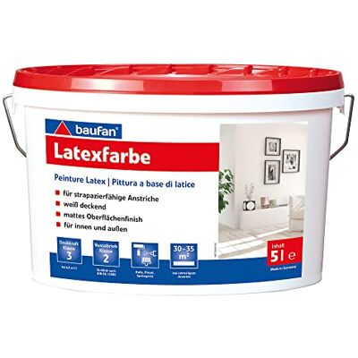 Baufan 5 Liter Latex-Farbe für innen + außen, hochwertige Strapazierfarbe Baufan 5 Liter Latex-Farbe für innen + außen, hochwertige Strapazierfarbe