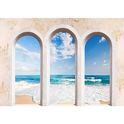 ART Fototapete Meerblick Fenster 352 x 250 cm Vlies Tapeten XXL Moderne Wandtapete Wohnzimmer Schlafzimmer Blau Beige 9014011b ART Fototapete Meerblick Fenster 352 x 250 cm Vlies Tapeten XXL Moderne Wandtapete Wohnzimmer Schlafzimmer Blau Beige 9014011b