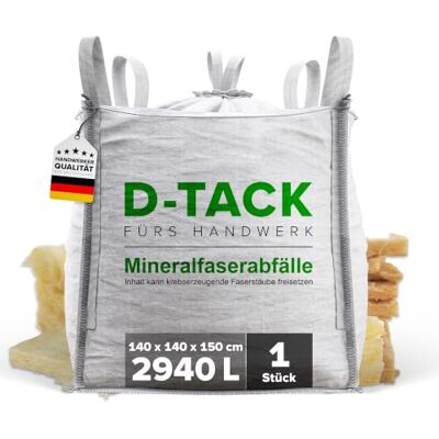 D-Tack 1x KMF Big Bag 140 x 140 x 150 cm Mineralwollsack aus PP-Gewebe UV-stabilisiert Säcke für Mineralfaserabfälle, Glaswolle und Isolierwolle 2,94 m³ 2940l D-Tack 1x KMF Big Bag 140 x 140 x 150 cm Mineralwollsack aus PP-Gewebe UV-stabilisiert Säcke für Mineralfaserabfälle, Glaswolle und Isolierwolle 2,94 m³ 2940l