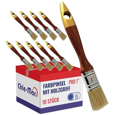 Chle-Mar 10x Pro Maler Pinsel (Flach) 1" für präzises Streichen Lackierter Holzgriff, Wiederverwendbarer Breiter Malerpinsel für Lasur & Öl, Paint Brush für Holzlasur, Wandfarbe, Holzfarbe Chle-Mar 10x Pro Maler Pinsel (Flach) 1" für präzises Streichen Lackierter Holzgriff, Wiederverwendbarer Breiter Malerpinsel für Lasur & Öl, Paint Brush für Holzlasur, Wandfarbe, Holzfarbe
