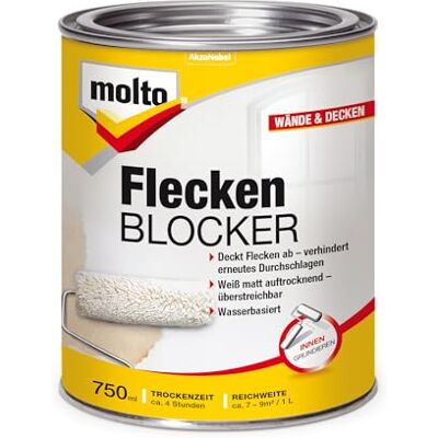 Molto Flecken Blocker, Zum dauerhaften Abdecken von Flecken an Decken und Wänden, Weiß, 750 ml Molto Flecken Blocker, Zum dauerhaften Abdecken von Flecken an Decken und Wänden, Weiß, 750 ml