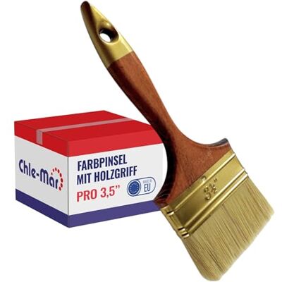 Chle-Mar Pro Maler Pinsel (Flach) 3,5" für präzises Streichen Lackierter Holzgriff, Wiederverwendbarer Breiter Malerpinsel für Lasur & Öl, Paint Brush für Holzlasur, Wandfarbe, Holzfarbe Chle-Mar Pro Maler Pinsel (Flach) 3,5" für präzises Streichen Lackierter Holzgriff, Wiederverwendbarer Breiter Malerpinsel für Lasur & Öl, Paint Brush für Holzlasur, Wandfarbe, Holzfarbe