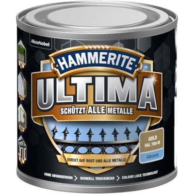 Hammerite Ultima Glänzend, Metallschutzlack, Hochwertiger Schutzlack für alle Metalle im Außenbereich, Gold RAL 780-M, 250 ml Hammerite Ultima Glänzend, Metallschutzlack, Hochwertiger Schutzlack für alle Metalle im Außenbereich, Gold RAL 780-M, 250 ml
