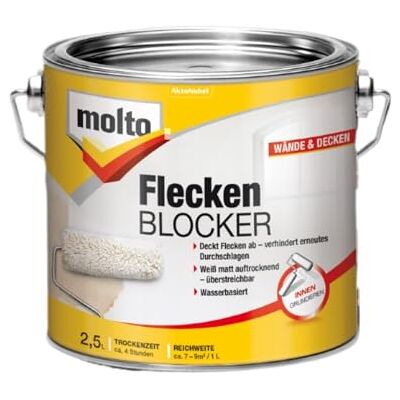Molto Flecken Blocker, Zum dauerhaften Abdecken von Flecken an Decken und Wänden, Weiß, 2,5 l Molto Flecken Blocker, Zum dauerhaften Abdecken von Flecken an Decken und Wänden, Weiß, 2,5 l