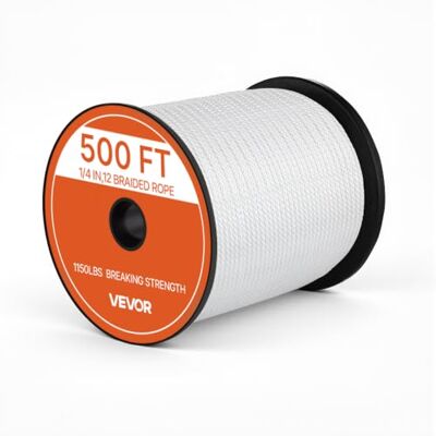 VEVOR Polyesterseil 6,4 mm x 152 m Massiv Geflochtenes Universalseil Weiß UV-beständiges Allzweckseil für Festmacher Zeltaufbau Camping & Heimgebrauch, 522 kg Bruchlast, 12 Stränge, mit Seilspule VEVOR Polyesterseil 6,4 mm x 152 m Massiv Geflochtenes Universalseil Weiß UV-beständiges Allzweckseil für Festmacher Zeltaufbau Camping & Heimgebrauch, 522 kg Bruchlast, 12 Stränge, mit Seilspule