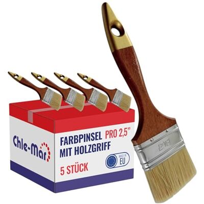 Chle-Mar 5X Pro Maler Pinsel (Flach) 2,5" für präzises Streichen Lackierter Holzgriff, Wiederverwendbarer Breiter Malerpinsel für Lasur & Öl, Paint Brush für Holzlasur, Wandfarbe, Holzfarbe Chle-Mar 5X Pro Maler Pinsel (Flach) 2,5" für präzises Streichen Lackierter Holzgriff, Wiederverwendbarer Breiter Malerpinsel für Lasur & Öl, Paint Brush für Holzlasur, Wandfarbe, Holzfarbe