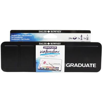 Daler Rowney Daler-Rowney Graduate Watercolour Aquarellfarben, Studenten-Set, 24 Farben + 1 Aquarellpinsel Aquafine + 1 Graduate Graphitstift Daler Rowney Daler-Rowney Graduate Watercolour Aquarellfarben, Studenten-Set, 24 Farben + 1 Aquarellpinsel Aquafine + 1 Graduate Graphitstift