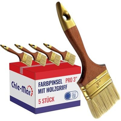 Chle-Mar 5X Pro Maler Pinsel (Flach) 3" für präzises Streichen Lackierter Holzgriff, Wiederverwendbarer Breiter Malerpinsel für Lasur & Öl, Paint Brush für Holzlasur, Wandfarbe, Holzfarbe Chle-Mar 5X Pro Maler Pinsel (Flach) 3" für präzises Streichen Lackierter Holzgriff, Wiederverwendbarer Breiter Malerpinsel für Lasur & Öl, Paint Brush für Holzlasur, Wandfarbe, Holzfarbe