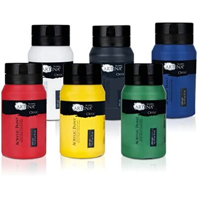 Artina 6er Acrylfarben Set Profi Künstlerfarben Grundfarben Tuben 6x500ml deckende schnelltrocknende Malfarbe zum Malen Acryl mit hoher Pigmentierung & lebendigen Farben 500ml Farbe Crylic Artina 6er Acrylfarben Set Profi Künstlerfarben Grundfarben Tuben 6x500ml deckende schnelltrocknende Malfarbe zum Malen Acryl mit hoher Pigmentierung & lebendigen Farben 500ml Farbe Crylic