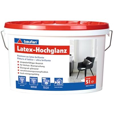 Baufan Latex-Hochglanz Farbe 5l strapazierfähiger Anstrich für höchste Beanspruchung hoch reinigunsfähig lösemittel- und weichmacherfrei Baufan Latex-Hochglanz Farbe 5l strapazierfähiger Anstrich für höchste Beanspruchung hoch reinigunsfähig lösemittel- und weichmacherfrei