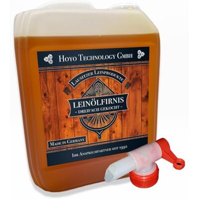 Hoyo Technology GmbH 10 L Leinölfirnis – Natürliches Holzschutzmittel für innen & außen – Trocknendes Leinöl für Möbel, Holz, Stein & Metall – Tiefenwirksamer Schutz & seidenmatter Glanz incl. Auslaufhahn Hoyo Technology GmbH 10 L Leinölfirnis – Natürliches Holzschutzmittel für innen & außen – Trocknendes Leinöl für Möbel, Holz, Stein & Metall – Tiefenwirksamer Schutz & seidenmatter Glanz incl. Auslaufhahn