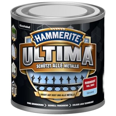 Hammerite Ultima Glänzend, Metallschutzlack, Hochwertiger Schutzlack für alle Metalle im Außenbereich, Rubinrot RAL3003, 250 ml Hammerite Ultima Glänzend, Metallschutzlack, Hochwertiger Schutzlack für alle Metalle im Außenbereich, Rubinrot RAL3003, 250 ml