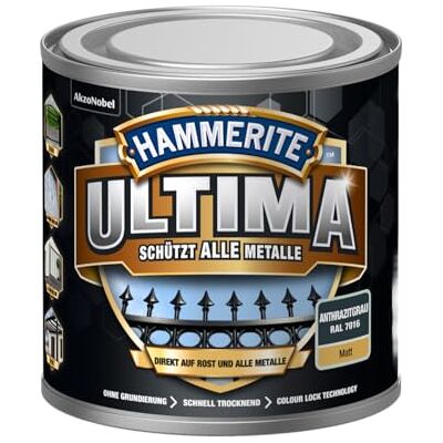Hammerite Ultima Matt, Metallschutzlack, Hochwertiger Schutzlack für alle Metalle im Außenbereich, Anthrazitgrau RAL7016, 250 ml Hammerite Ultima Matt, Metallschutzlack, Hochwertiger Schutzlack für alle Metalle im Außenbereich, Anthrazitgrau RAL7016, 250 ml