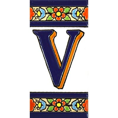 ART Schilder mit Zahlen und Nummern auf vielfarbiger Keramikkachel. Handgemalte Kordeltechnik fuer Schilder mit Namen, Adressen und Wegweisern. Persoenlich gestaltbarer Text. Design FLORES MEDIANO 10,9cm x 5,4 cm (BUCHSTABEN "V"). ART Schilder mit Zahlen und Nummern auf vielfarbiger Keramikkachel. Handgemalte Kordeltechnik fuer Schilder mit Namen, Adressen und Wegweisern. Persoenlich gestaltbarer Text. Design FLORES MEDIANO 10,9cm x 5,4 cm (BUCHSTABEN "V").