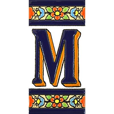 ART Schilder mit Zahlen und Nummern auf vielfarbiger Keramikkachel. Handgemalte Kordeltechnik fuer Schilder mit Namen, Adressen und Wegweisern. Persoenlich gestaltbarer Text. Design FLORES MEDIANO 10,9cm x 5,4 cm (BUCHSTABEN "M"). ART Schilder mit Zahlen und Nummern auf vielfarbiger Keramikkachel. Handgemalte Kordeltechnik fuer Schilder mit Namen, Adressen und Wegweisern. Persoenlich gestaltbarer Text. Design FLORES MEDIANO 10,9cm x 5,4 cm (BUCHSTABEN "M").