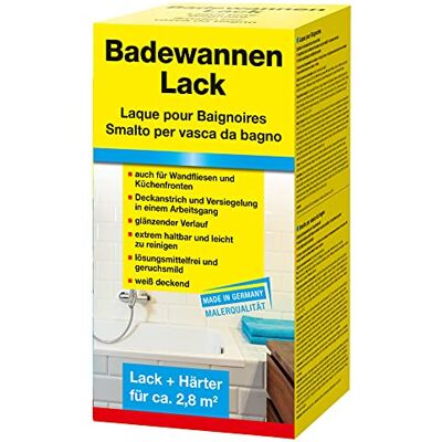 Baufan Pufas Werk KG Decotric Badewannenlack mit glänzendem Verlauf ca. 2,8 m² I weiß deckender Fliesenlack und Versiegelung I Haltbares Emaille Reparaturset I 2K-System Baufan Pufas Werk KG Decotric Badewannenlack mit glänzendem Verlauf ca. 2,8 m² I weiß deckender Fliesenlack und Versiegelung I Haltbares Emaille Reparaturset I 2K-System