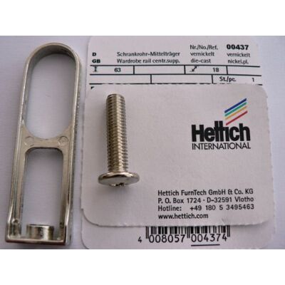 Hettich Schrankrohr-Mittelträger vernickelt, Maße 63/18 mm, 1 Stück, Artikelnr. 437 Hettich Schrankrohr-Mittelträger vernickelt, Maße 63/18 mm, 1 Stück, Artikelnr. 437