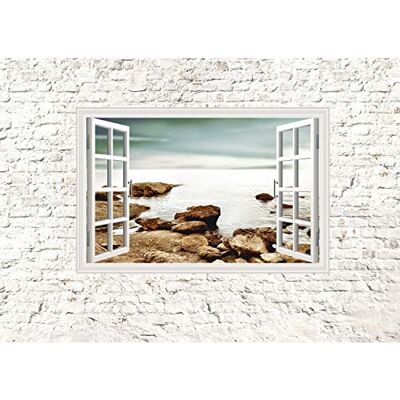 ART Fototapete Fenster zum Meer Modern Vlies Wohnzimmer Schlafzimmer Made in Germany 308 x 220 cm Weiss Braun 9018010b ART Fototapete Fenster zum Meer Modern Vlies Wohnzimmer Schlafzimmer Made in Germany 308 x 220 cm Weiss Braun 9018010b
