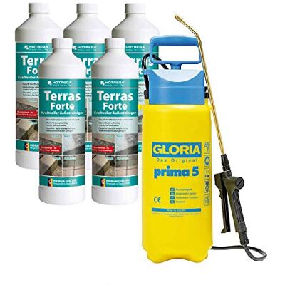 HOTREGA Terras Forte Steinreiniger 5 L Konzentrat Mit Gloria Sprüher Terrassenreiniger für Naturstein & Betonwerkstein Ohne Schrubben Aktivchlor Säurefrei HOTREGA Terras Forte Steinreiniger 5 L Konzentrat Mit Gloria Sprüher Terrassenreiniger für Naturstein & Betonwerkstein Ohne Schrubben Aktivchlor Säurefrei