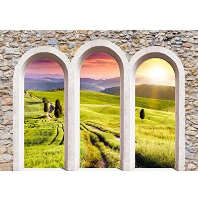 ART Fototapete Fenster Landschaft 352 x 250 cm Vlies Tapeten XXL Moderne Wandtapete Wohnzimmer Schlafzimmer Braun Grün Rosa 9014011c ART Fototapete Fenster Landschaft 352 x 250 cm Vlies Tapeten XXL Moderne Wandtapete Wohnzimmer Schlafzimmer Braun Grün Rosa 9014011c