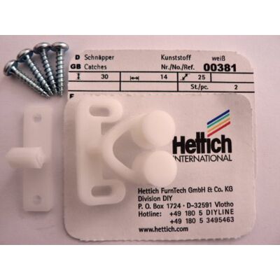 Hettich Schnappverschluss (Schnäpper), weiß, 2 Stück, Artikelnr. 381 Hettich Schnappverschluss (Schnäpper), weiß, 2 Stück, Artikelnr. 381