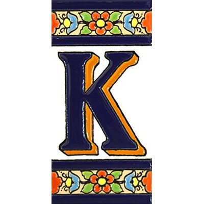 ART Schilder mit Zahlen und Nummern auf vielfarbiger Keramikkachel. Handgemalte Kordeltechnik fuer Schilder mit Namen, Adressen und Wegweisern. Persoenlich gestaltbarer Text. Design FLORES MEDIANO 10,9cm x 5,4 cm (BUCHSTABEN "K"). ART Schilder mit Zahlen und Nummern auf vielfarbiger Keramikkachel. Handgemalte Kordeltechnik fuer Schilder mit Namen, Adressen und Wegweisern. Persoenlich gestaltbarer Text. Design FLORES MEDIANO 10,9cm x 5,4 cm (BUCHSTABEN "K").