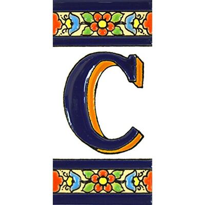 ART Schilder mit Zahlen und Nummern auf vielfarbiger Keramikkachel. Handgemalte Kordeltechnik fuer Schilder mit Namen, Adressen und Wegweisern. Persoenlich gestaltbarer Text. Design FLORES MEDIANO 10,9cm x 5,4 cm (BUCHSTABEN "C"). ART Schilder mit Zahlen und Nummern auf vielfarbiger Keramikkachel. Handgemalte Kordeltechnik fuer Schilder mit Namen, Adressen und Wegweisern. Persoenlich gestaltbarer Text. Design FLORES MEDIANO 10,9cm x 5,4 cm (BUCHSTABEN "C").