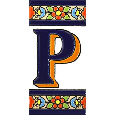 ART Schilder mit Zahlen und Nummern auf vielfarbiger Keramikkachel. Handgemalte Kordeltechnik fuer Schilder mit Namen, Adressen und Wegweisern. Persoenlich gestaltbarer Text. Design FLORES MEDIANO 10,9cm x 5,4 cm (BUCHSTABEN "P"). ART Schilder mit Zahlen und Nummern auf vielfarbiger Keramikkachel. Handgemalte Kordeltechnik fuer Schilder mit Namen, Adressen und Wegweisern. Persoenlich gestaltbarer Text. Design FLORES MEDIANO 10,9cm x 5,4 cm (BUCHSTABEN "P").