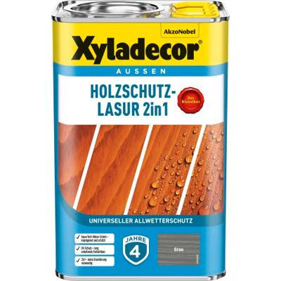 Xyladecor Holzschutz-Lasur 2in1, Universeller Allwetter-Schutz – Der Klassiker, Grau, 4 l Xyladecor Holzschutz-Lasur 2in1, Universeller Allwetter-Schutz – Der Klassiker, Grau, 4 l