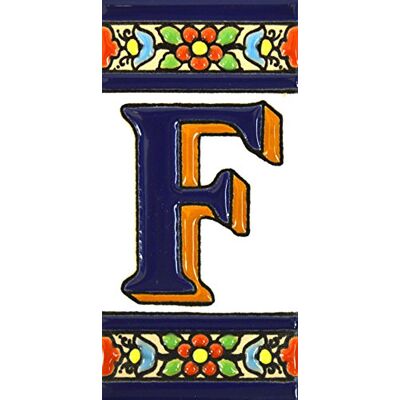 ART Schilder mit Zahlen und Nummern auf vielfarbiger Keramikkachel. Handgemalte Kordeltechnik fuer Schilder mit Namen, Adressen und Wegweisern. Persoenlich gestaltbarer Text. Design FLORES MEDIANO 10,9cm x 5,4 cm (BUCHSTABEN "F"). ART Schilder mit Zahlen und Nummern auf vielfarbiger Keramikkachel. Handgemalte Kordeltechnik fuer Schilder mit Namen, Adressen und Wegweisern. Persoenlich gestaltbarer Text. Design FLORES MEDIANO 10,9cm x 5,4 cm (BUCHSTABEN "F").